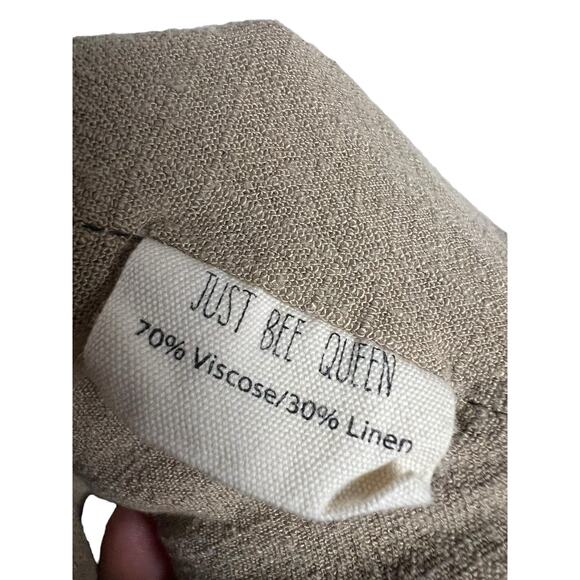 Just Bee Queen Aria Brown Linen Asymmetric Ruched Tie Back Midi Dress Size S - Picture 12 of 13